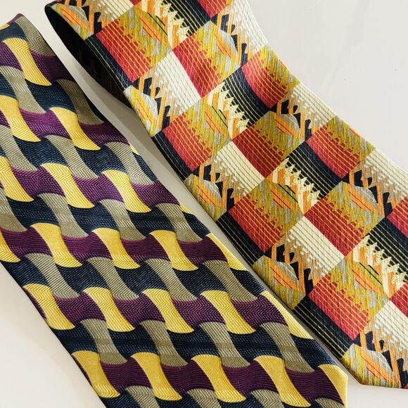 Vintage Jhane Barnes Tie Lot Mens Silk Geometric Wave Abstract mens 90s formal - Picture 3 of 10